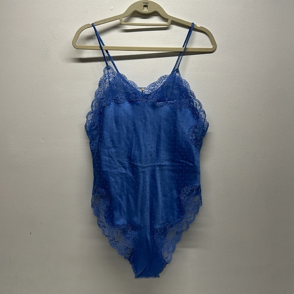 Victorias Secret Teddy One Piece Bodysuit Lace Polka Dot Blue  Vintage Medium